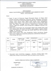 Pengumuman Bakal Calon Kepala Desa Gumiwang Yang Memenuhi Sarat